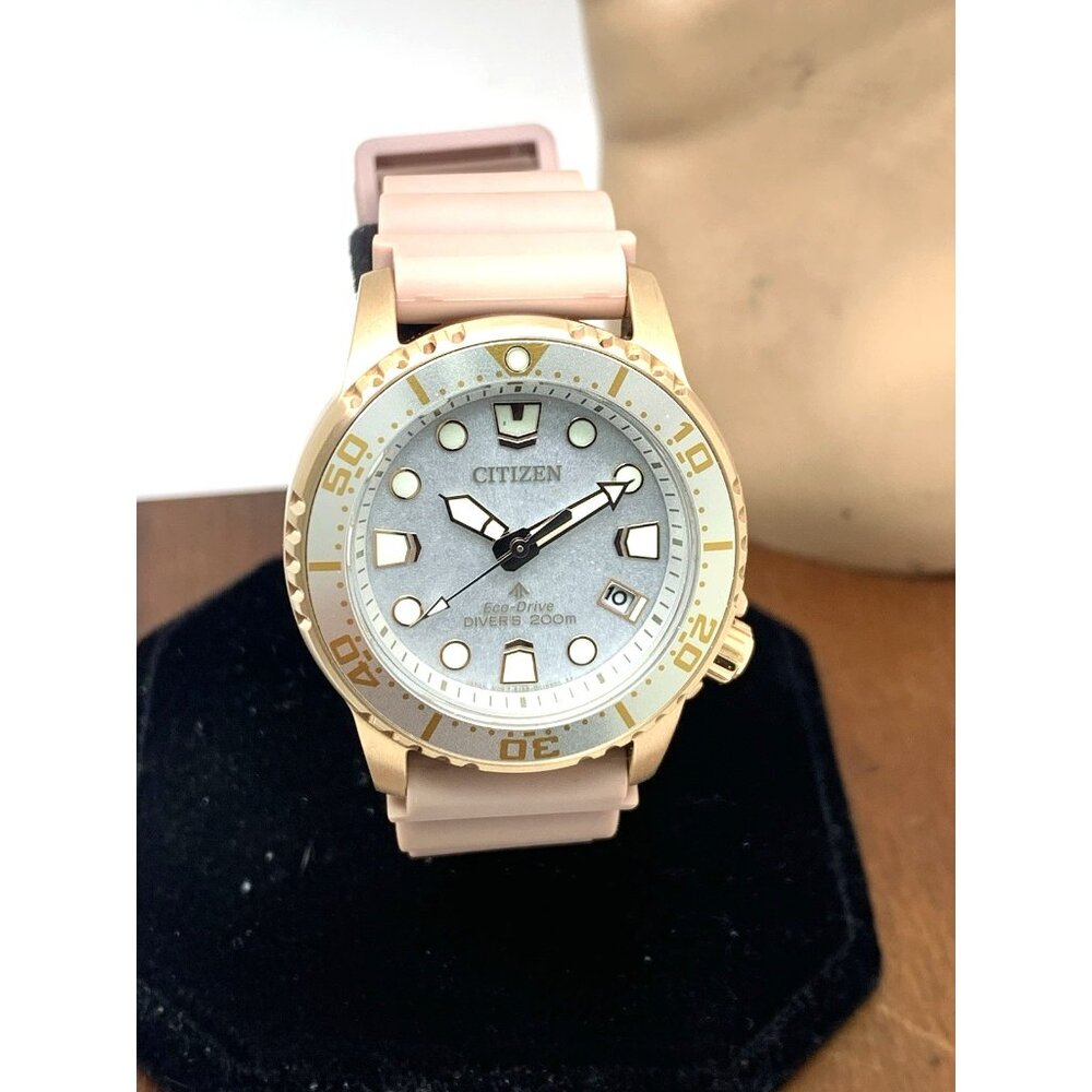 Citizen Women's Watch EO2023-00A Eco Drive Silver Dial Rose Gold Rubber Strap